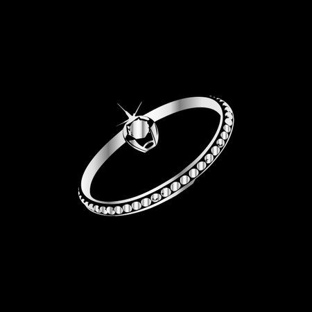 Wedding ring with diamonds on black background. Vector illustration.のイラスト素材