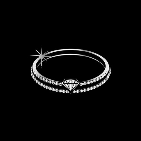 Illustration of wedding ring with diamonds on a black background - vectorのイラスト素材