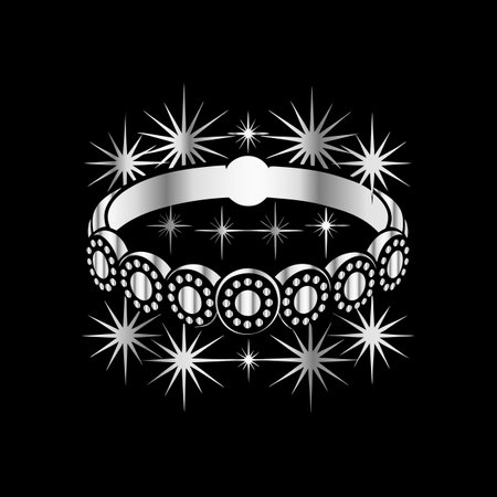 Jewelry ring with diamonds. Vector illustration on black background.のイラスト素材