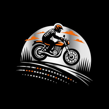Motocross rider on the road. Vector illustration on black background.のイラスト素材