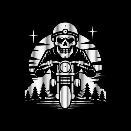 Skull on the motorcycle. Vector illustration on a black background.のイラスト素材