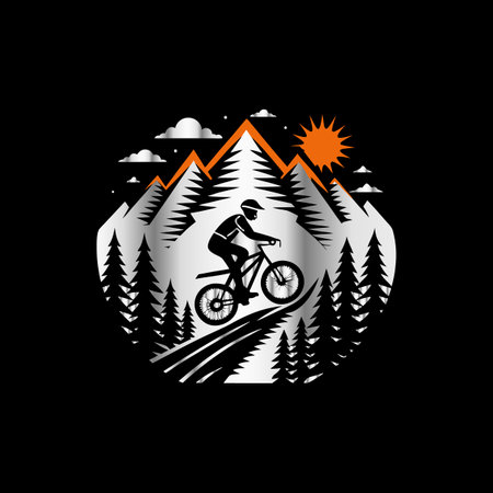 Mountain biker in the mountains. Vector illustration on black background.のイラスト素材