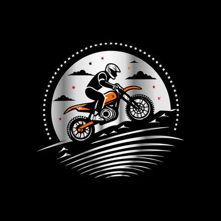 Motocross rider on a road. Vector illustration on black background.のイラスト素材