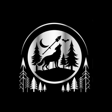 Silhouette of a wolf in the forest. Vector illustration.のイラスト素材