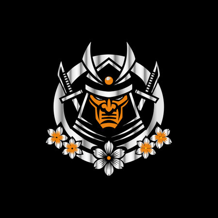 Spartan helmet with flowers on black background. Vector illustration.のイラスト素材