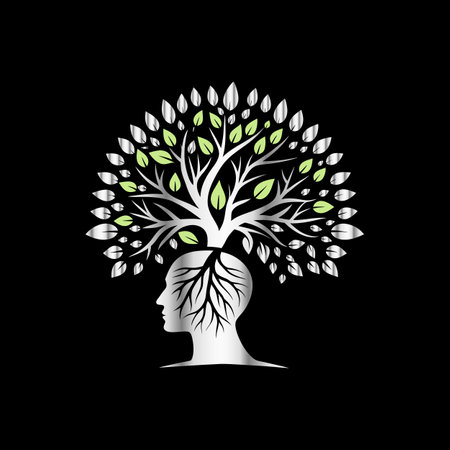 Human head with tree and leaves inside. Human head silhouette with tree.のイラスト素材