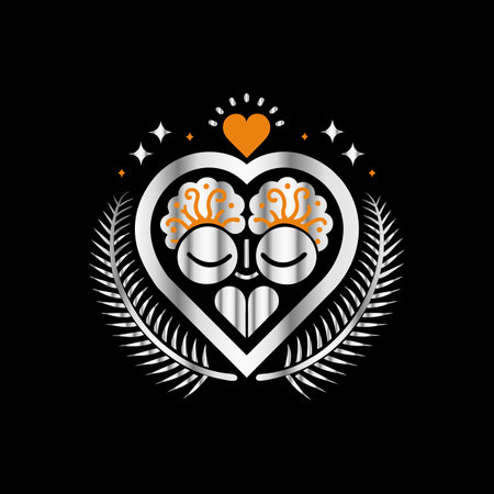 Luxury heart with lion and crown on black background. Vector illustration.のイラスト素材