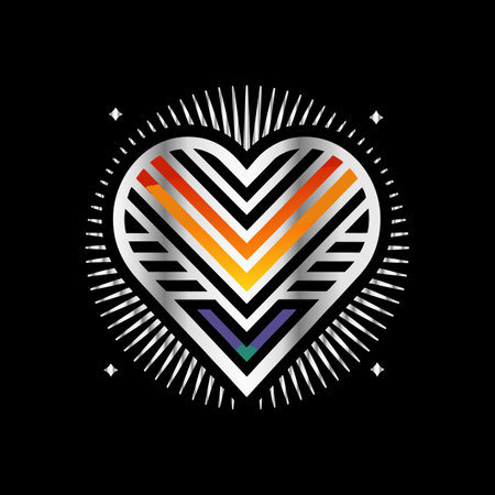 Abstract heart logo, vector illustration on a black background. Colorful linear heart logo.のイラスト素材