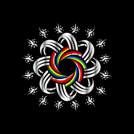 abstract logo of a circle with a rainbow on a dark backgroundのイラスト素材
