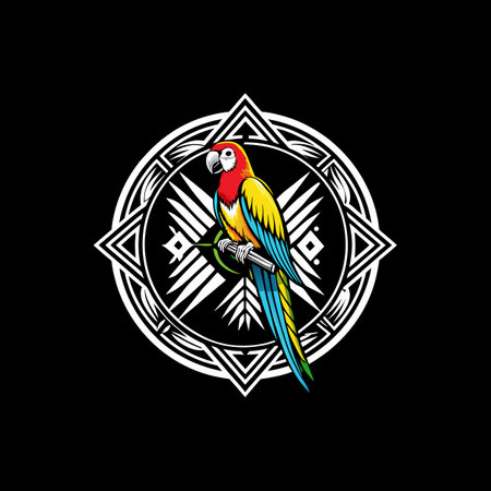 Parrot logo design template on black background. Parrot vector icon.のイラスト素材