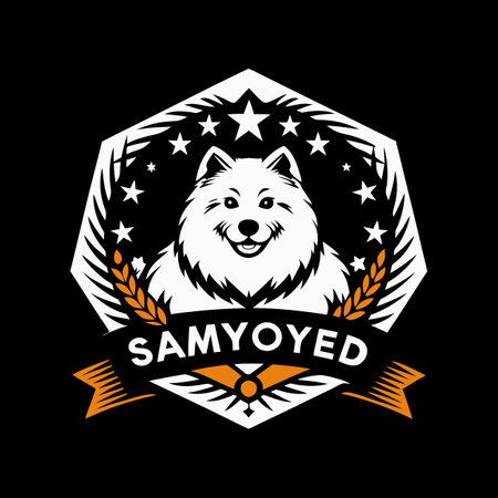 Samoyed dog vector logo, badge, label, emblem.のイラスト素材