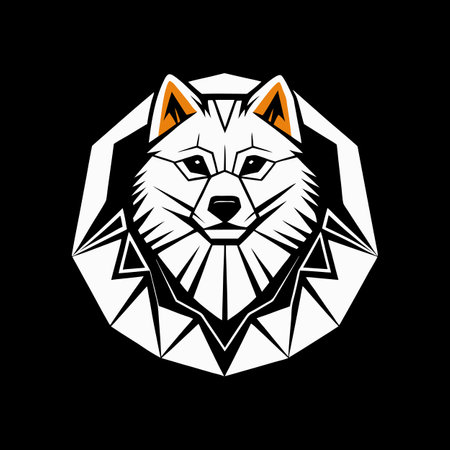 Siberian husky head vector logo template on black background.のイラスト素材