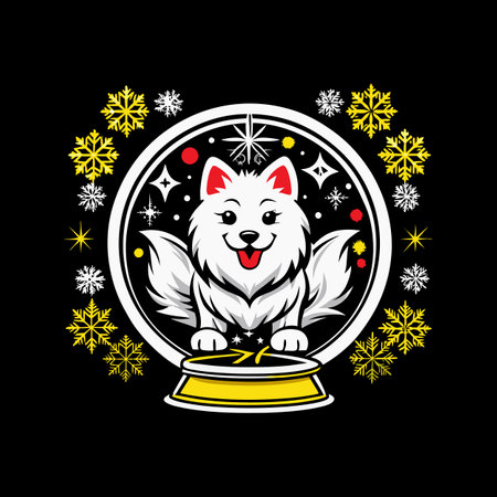 Siberian Husky in circle with snowflakes. Vector illustration.のイラスト素材