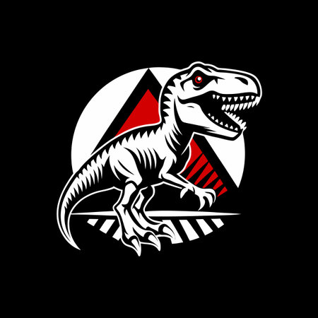 Tyrannosaurus dinosaur head vector logo template on black background.のイラスト素材