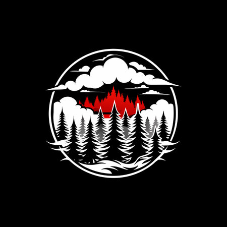 Fir forest and cloud vector logo design template. Forest landscape iconのイラスト素材