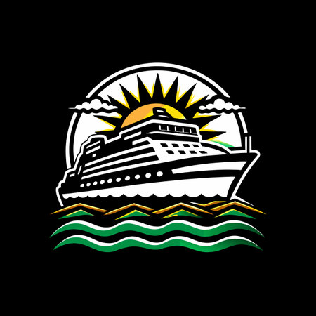 Cruise ship icon. Vector illustration of a cruise ship on the sea.のイラスト素材