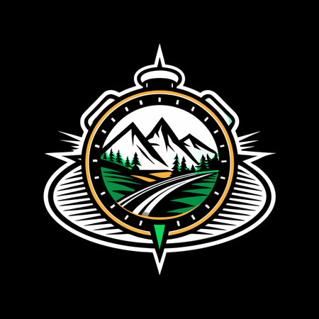 Mountains and road vector logo, label, badge or emblem.のイラスト素材