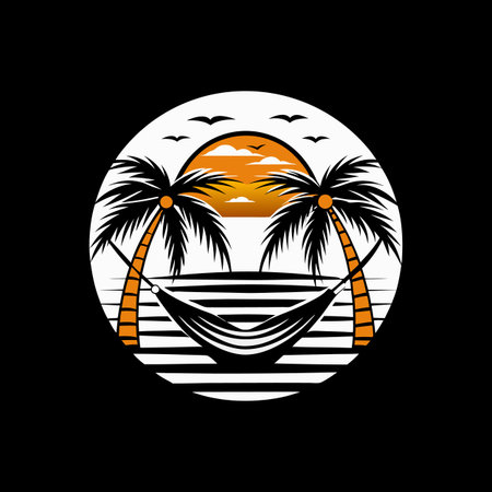 Hammock on the beach. Vector illustration on black background.のイラスト素材