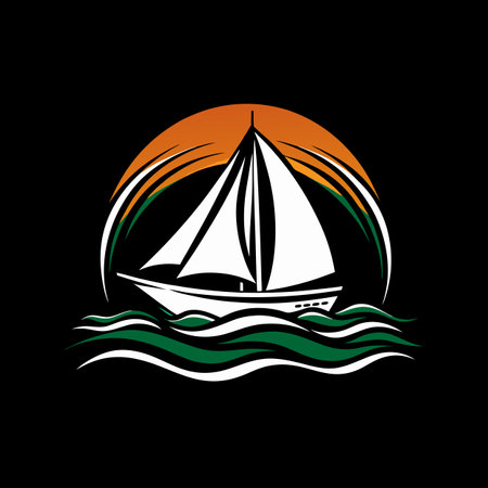 Sailboat on the sea. Vector illustration on black background.のイラスト素材