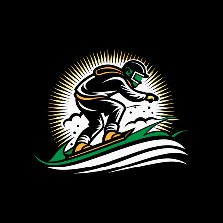 Skier with helmet and skis. Vector illustration on black background.のイラスト素材