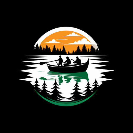 fishermen in a boat on the lake. Vector illustration.のイラスト素材