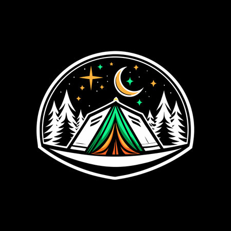 Camping logo. Vector illustration of a tent in the forest.のイラスト素材