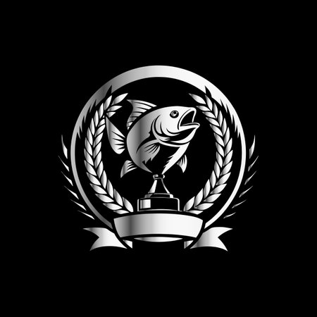 Fish trophy with laurel wreath. Vector illustration on black background.のイラスト素材