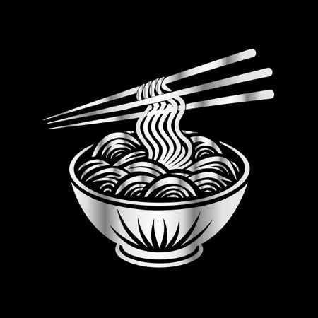 Noodles in a bowl with chopsticks. Vector illustration.のイラスト素材