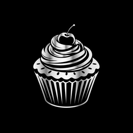 Cupcake icon. Black background. Vector illustration. Eps 10のイラスト素材