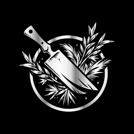 Knife and olive branch on a black background. Vector illustration.のイラスト素材
