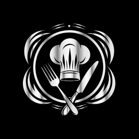 Restaurant logo template with chef hat, knife and fork.のイラスト素材
