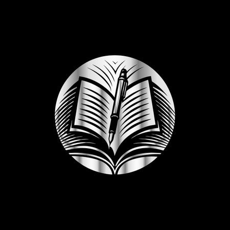 Book and pen logo template vector icon illustration design isolated on black backgroundのイラスト素材