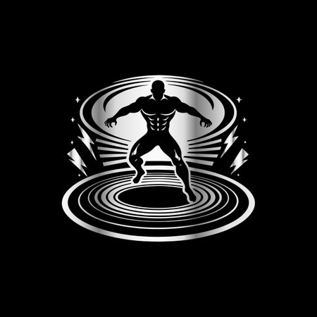 Bodybuilder in the ring. Vector illustration on a black background.のイラスト素材