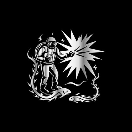 Welder with a torch in his hand. Vector illustration on black background.のイラスト素材