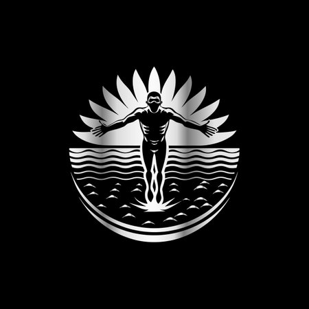 Man swimming in the sea. Vector illustration on a black background.のイラスト素材