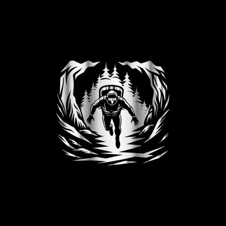Illustration of diver in the forest on black background. Vector illustration.のイラスト素材