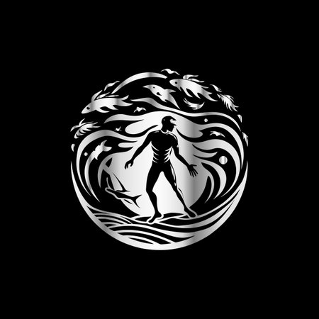 Beautiful mermaid in the sea. Vector illustration on black background.のイラスト素材
