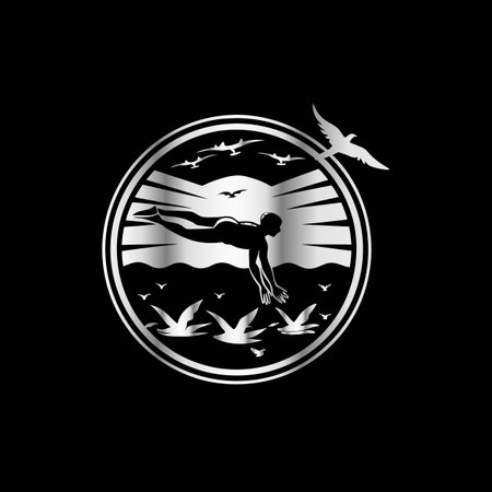 Silhouette of a man with a flying bird. Vector illustration.のイラスト素材