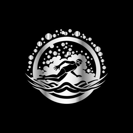 Swimming man icon in a circle with bubbles. Vector illustration.のイラスト素材