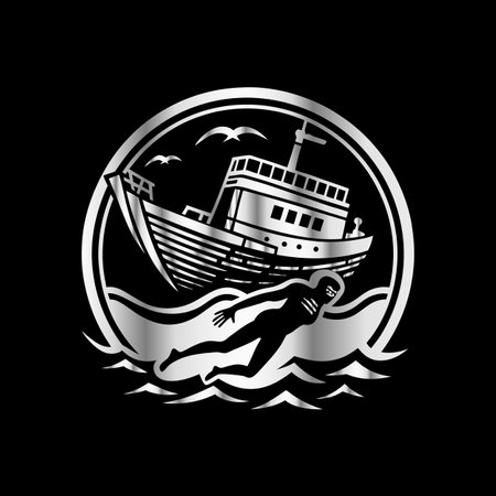 Sailing boat. Vector illustration on a black background. Design element.のイラスト素材