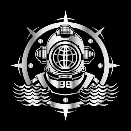 astronaut on the sea, vector illustration on a black backgroundのイラスト素材