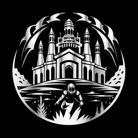 Rugby player in front of the mosque. Vector illustration.のイラスト素材