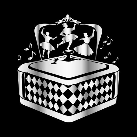 Black and white vector illustration of a black and white chessboard with a ballerina on itのイラスト素材