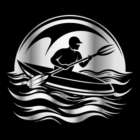 kayak on the water. vector illustration on a black background.のイラスト素材