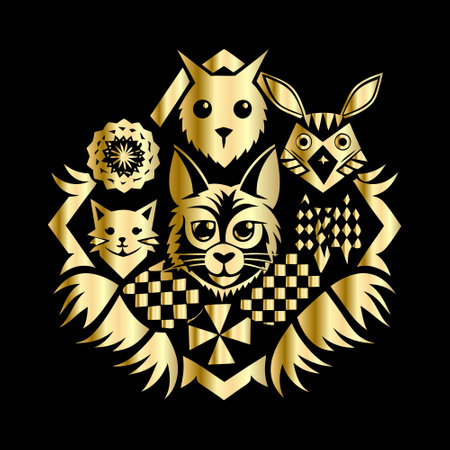 Owl, lion, tiger, owl, fox, owl, wolf, bear, owl, owl, tiger, owl.のイラスト素材