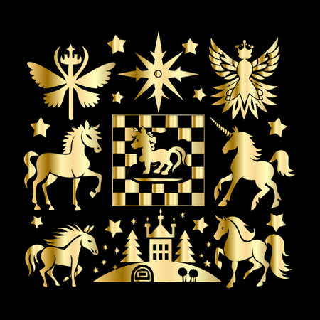 Heraldic coat of arms with horses, stars and crownsのイラスト素材