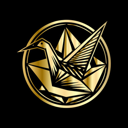 golden origami crane on black background, vector illustration eps10のイラスト素材