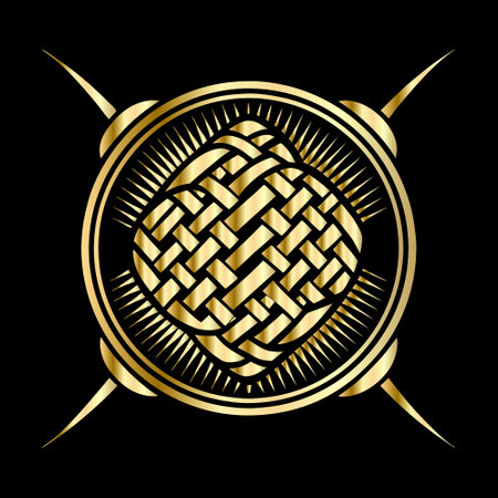 Celtic knot in gold on a black background. Vector illustration.のイラスト素材