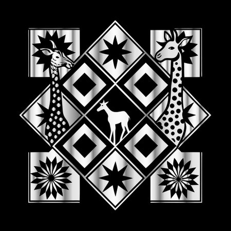 Giraffe and rhinestones on a black background. Vector illustration.のイラスト素材