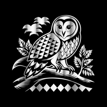 Owl in the coat of arms on a black background. Vector illustration.のイラスト素材